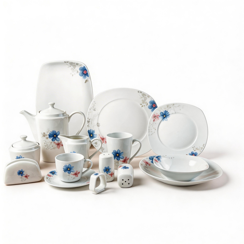 60-Piece Reusable Sustainable Floral Ceramic Dinnerware Set White Porcelain for Home Restaurant Wedding Wholesale