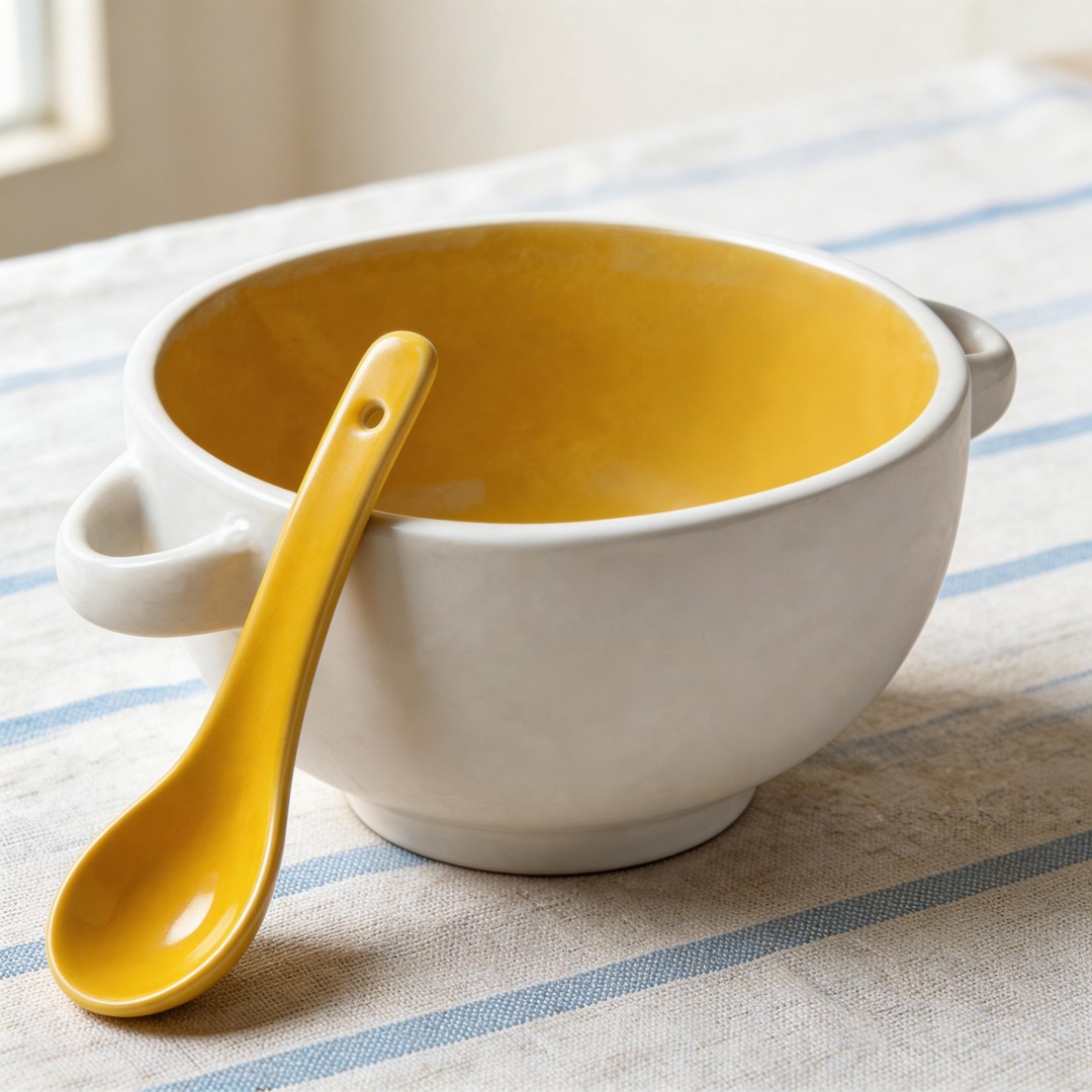 HARVIT 450ml Eco-Friendly Color Glazed Ceramic Contemporary Soup Bowls with Spoon for Business Gifts