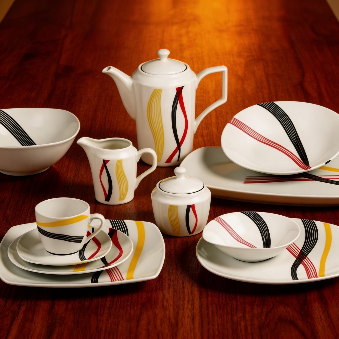HARVIT 50PCS Various Size & Shape Decal Dish/Dessert/Soup Plate/Tea Pot/Cup&Saucer Porcelain Dinnerware Sets Contemporary Design