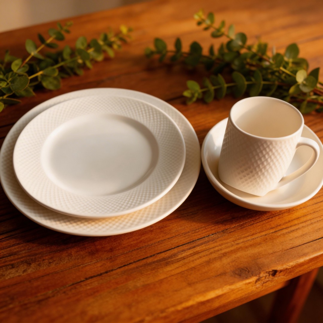 Harvit 16-Piece Embossed Minimalist Stoneware Dinner Set for Parties
