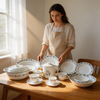 HARVIT Modern Opalware Glass Flower Design 4-Piece Party Dinnerware Set