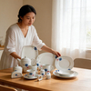 60-Piece Reusable Sustainable Floral Ceramic Dinnerware Set White Porcelain for Home Restaurant Wedding Wholesale