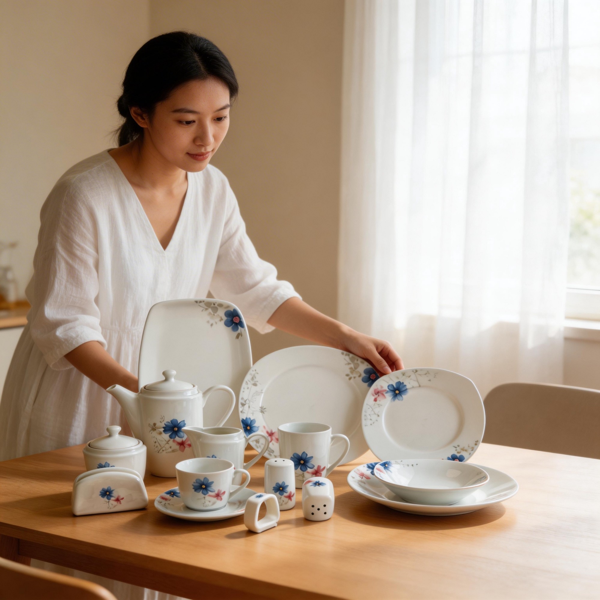 60-Piece Reusable Sustainable Floral Ceramic Dinnerware Set White Porcelain for Home Restaurant Wedding Wholesale