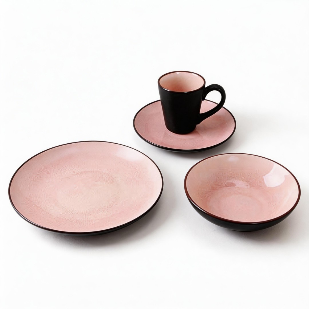 Green Roscher Blue Crackle Japanese Design Stoneware Dinnerware Set 16pc Party Dining Plates Sample Free