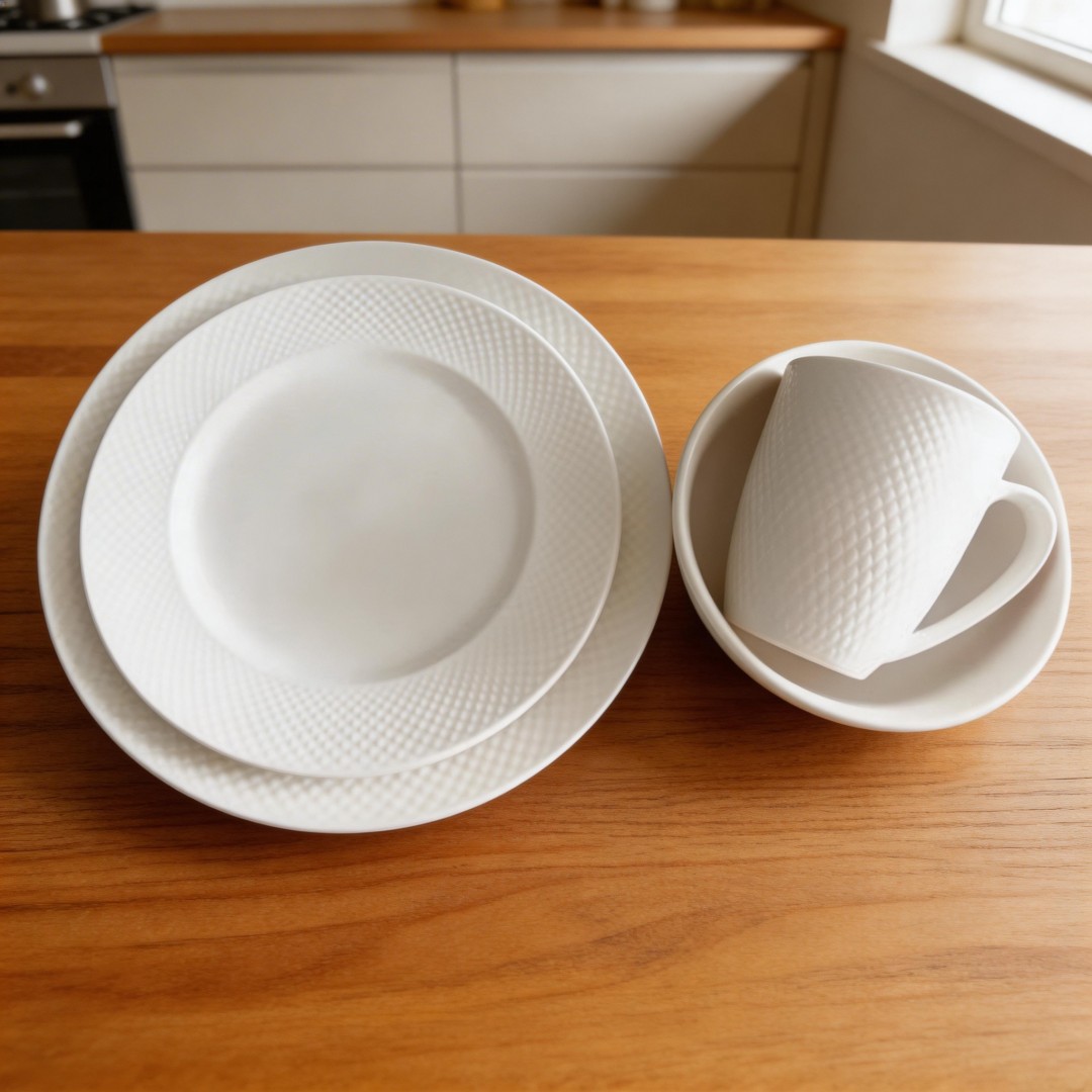 Harvit 16-Piece Embossed Minimalist Stoneware Dinner Set for Parties