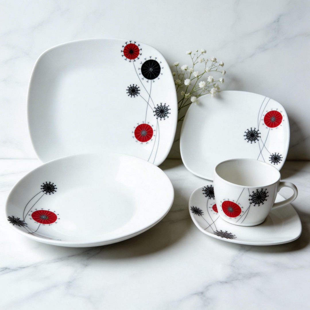 30pcs HARVIT Brand Ceramic Dinner Plate Set with Flower Design for Party Use Guangxi Origin