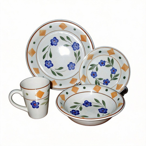 16-Piece Stoneware Dinnerware Set with Hand-painted Design HARVIT Brand Country Style Party Use