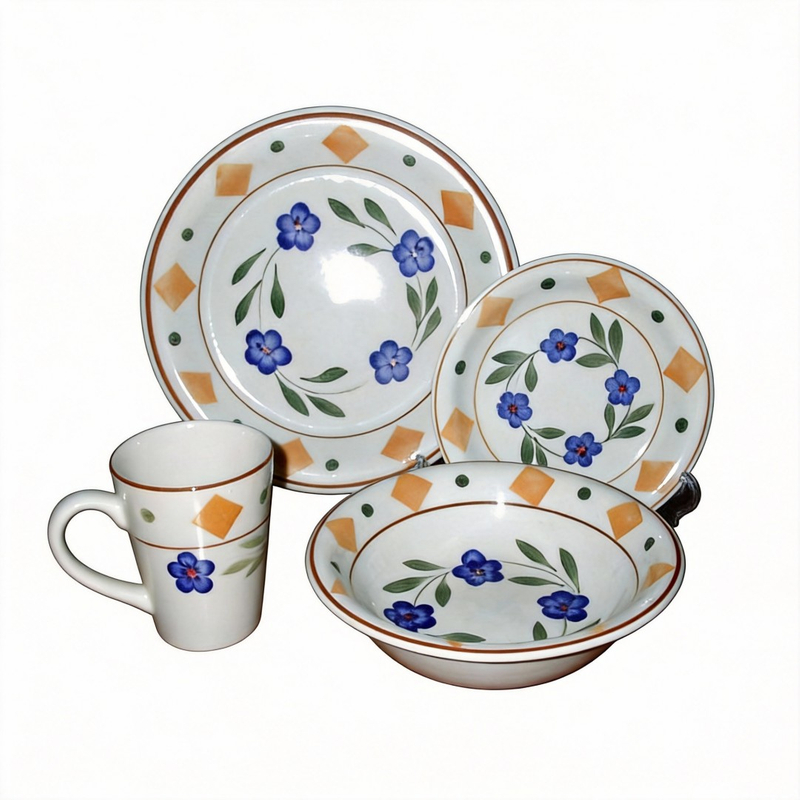 16-Piece Stoneware Dinnerware Set with Hand-painted Design HARVIT Brand Country Style Party Use