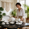 60-Piece European Classic Gold Rim Ceramic Dinnerware Plate Set White Porcelain for Home Hotel Banquet Dishwasher Microwave Safe