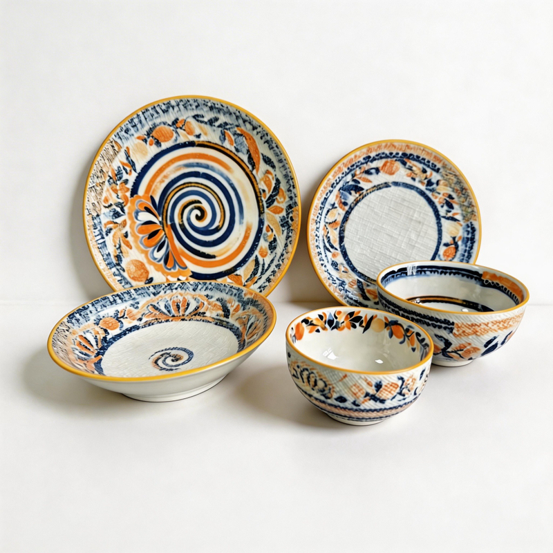 Embossed Pad Printing 20-Piece Ceramic Stoneware Dinner Set-Durable Eco-Friendly Portable & Reusable
