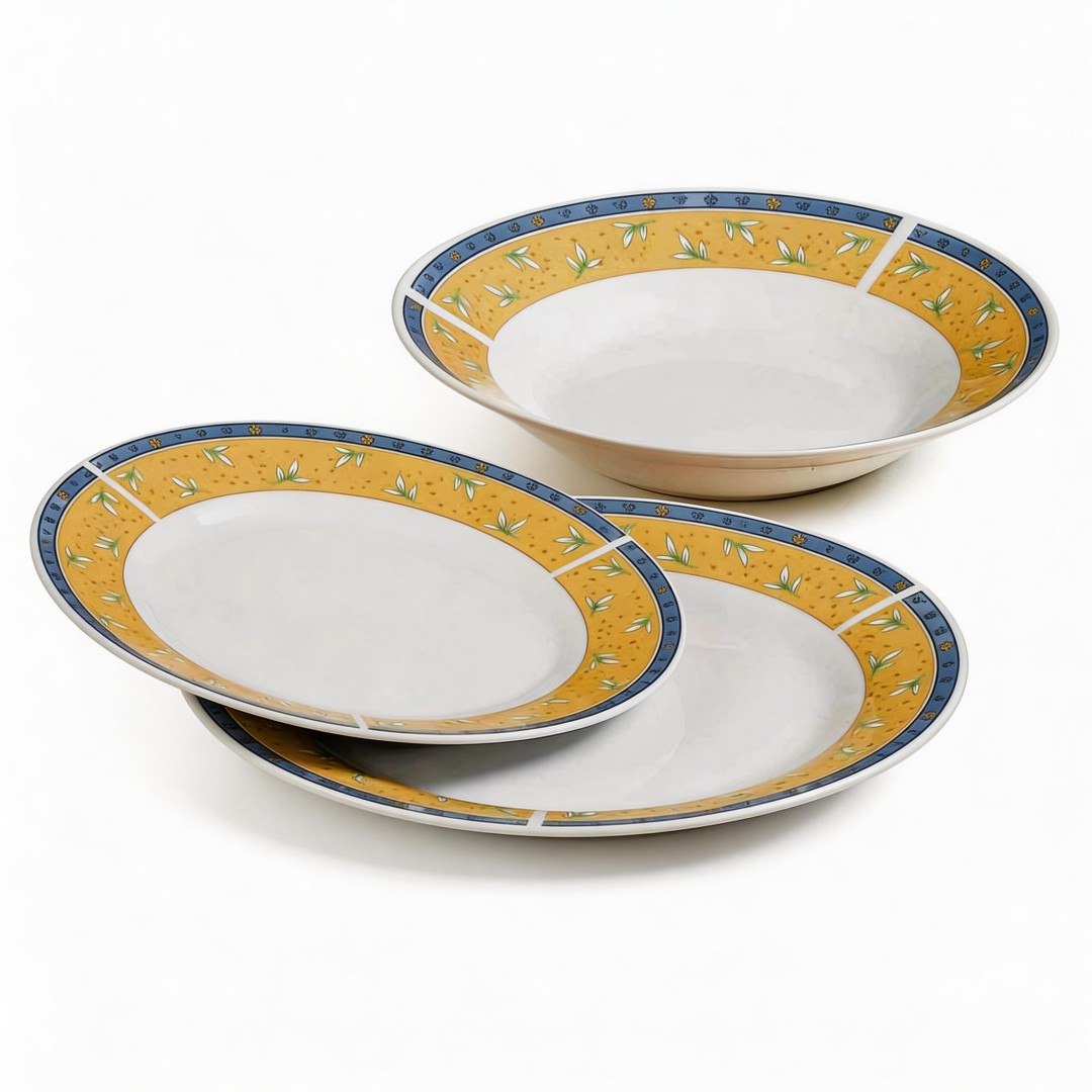 18Pcs Porcelain Dinner Set Colorful Rim Decal Ceramic Dinnerware Harvit Brand Country Design Hot Sale Daily Use/Restaurant/Hotel