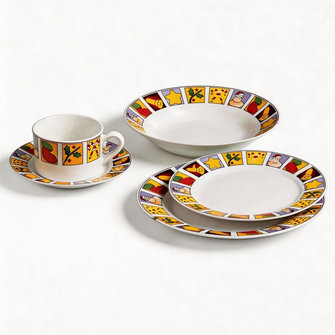 European Style Retro Living 20pcs Porcelain Dinner Sets Christmas Designs / White Pattern Printing Nativity Set for Party Use