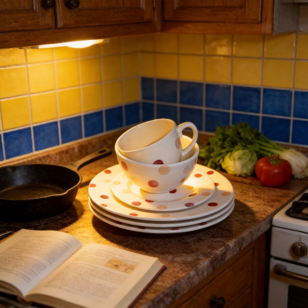 16Pcs HARVIT Cute Shanghai Dinnerware Sets with Red Polka Dot Ceramic Tableware for Party Use