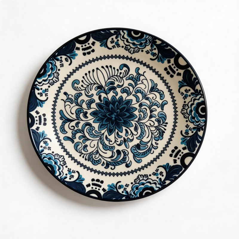10.5 Inch Food Grade Ceramic Crescent Dinner Plate | White Floral Serving Plate for Home Restaurant Wholesale