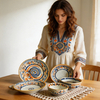 Embossed Pad Printing 20-Piece Ceramic Stoneware Dinner Set-Durable Eco-Friendly Portable & Reusable