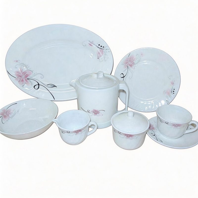 HARVIT Modern Opalware Glass Flower Design 4-Piece Party Dinnerware Set