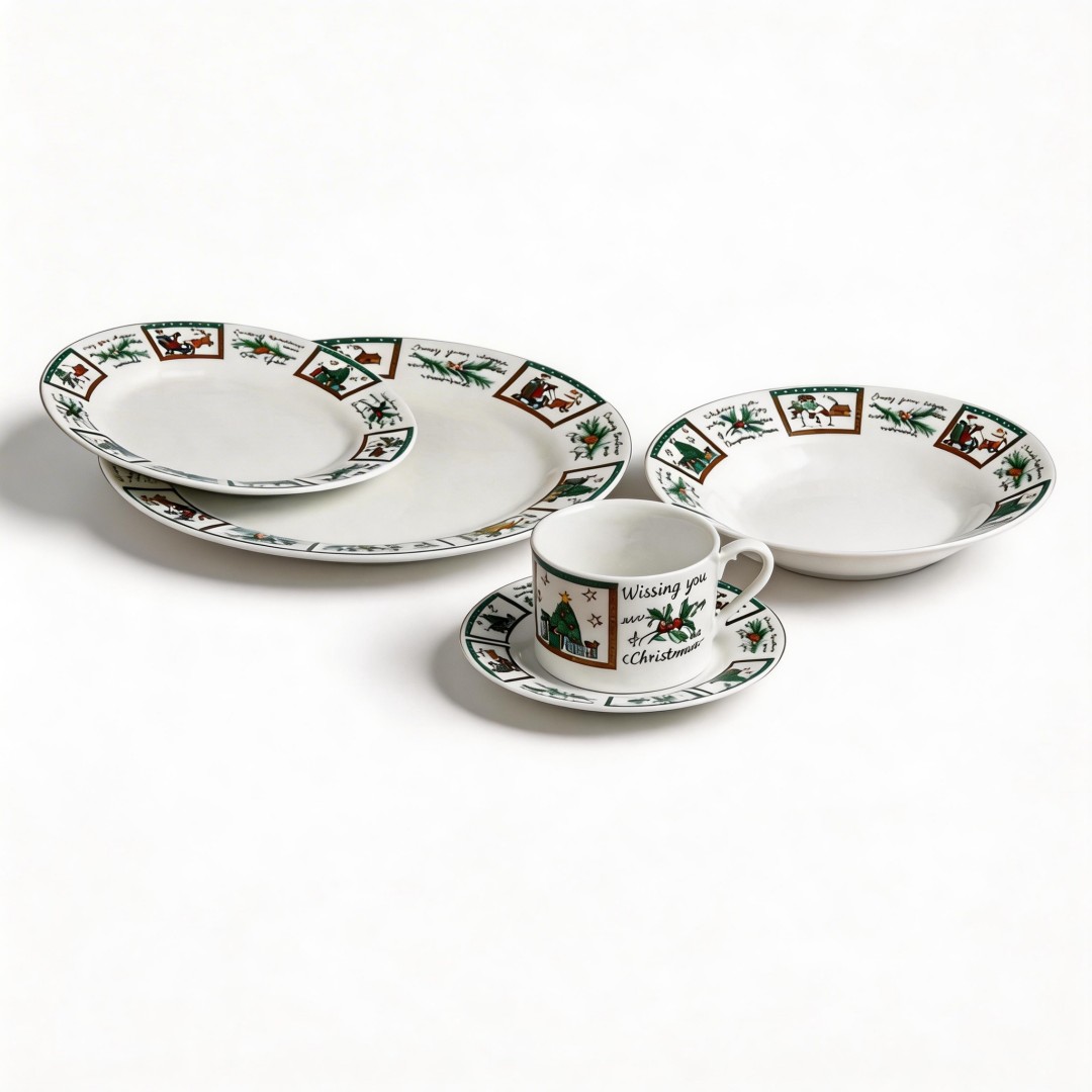 European Style Retro Living 20pcs Porcelain Dinner Sets Christmas Designs / White Pattern Printing Nativity Set for Party Use