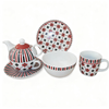 Valentine Heart Design Cute Ceramic Porcelain Breakfast Set/Kitchen Dinnerware Set by HARVIT with Kettle Coffee Mug Cup Saucer
