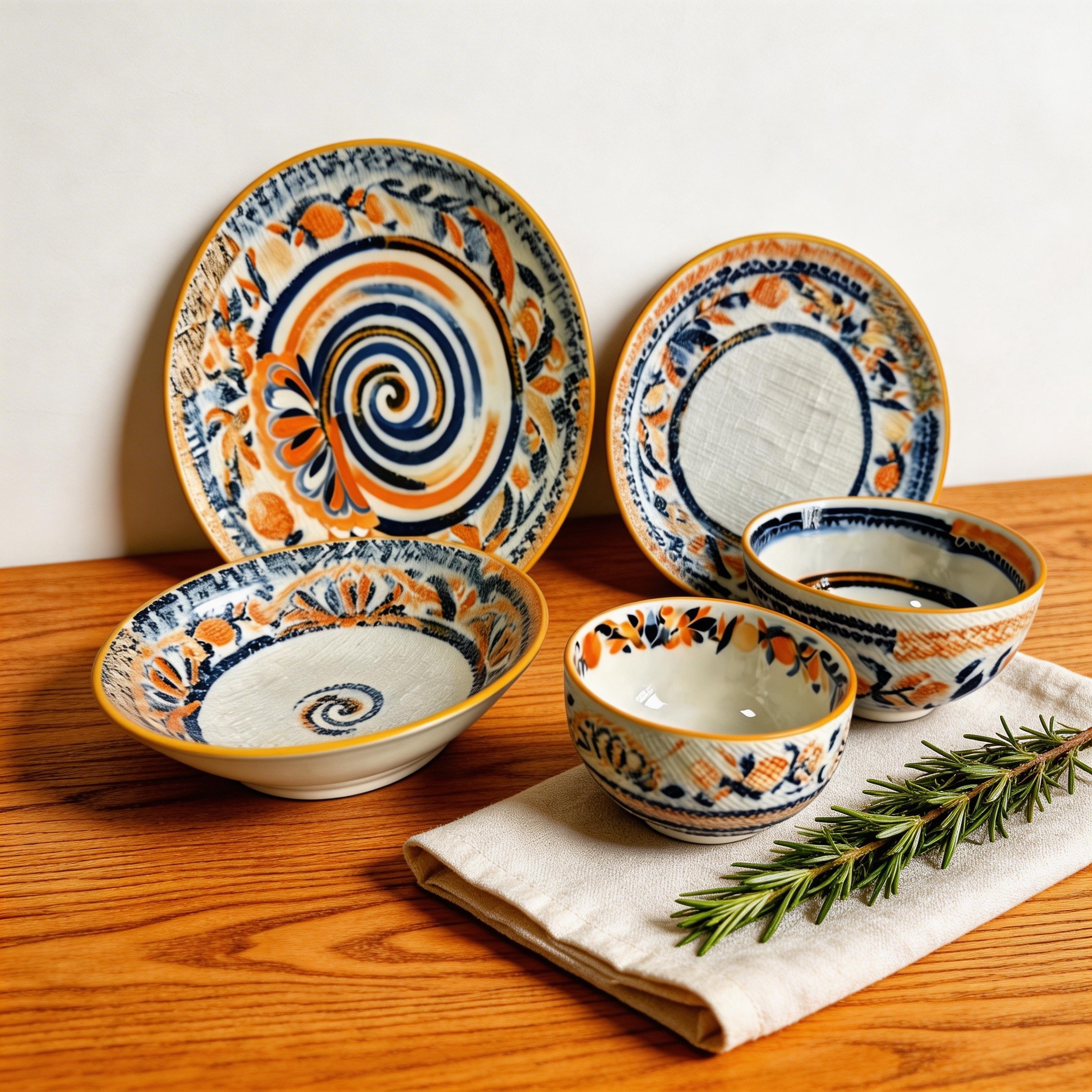 Embossed Pad Printing 20-Piece Ceramic Stoneware Dinner Set-Durable Eco-Friendly Portable & Reusable