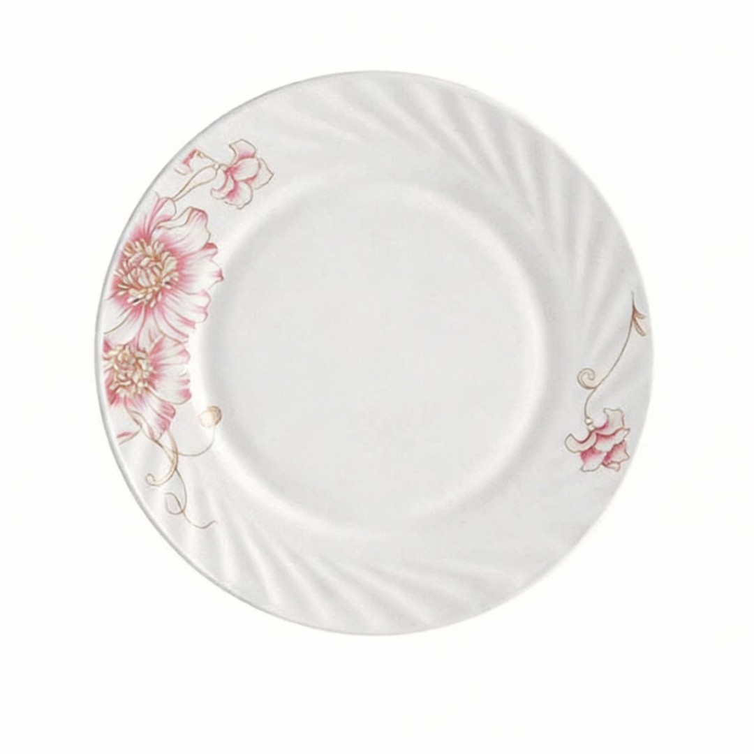 Opal White Glass Eco-Friendly Flower Design Customized 10.5'' Dinner Plate for Restaurants