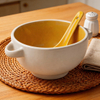 HARVIT 450ml Eco-Friendly Color Glazed Ceramic Contemporary Soup Bowls with Spoon for Business Gifts
