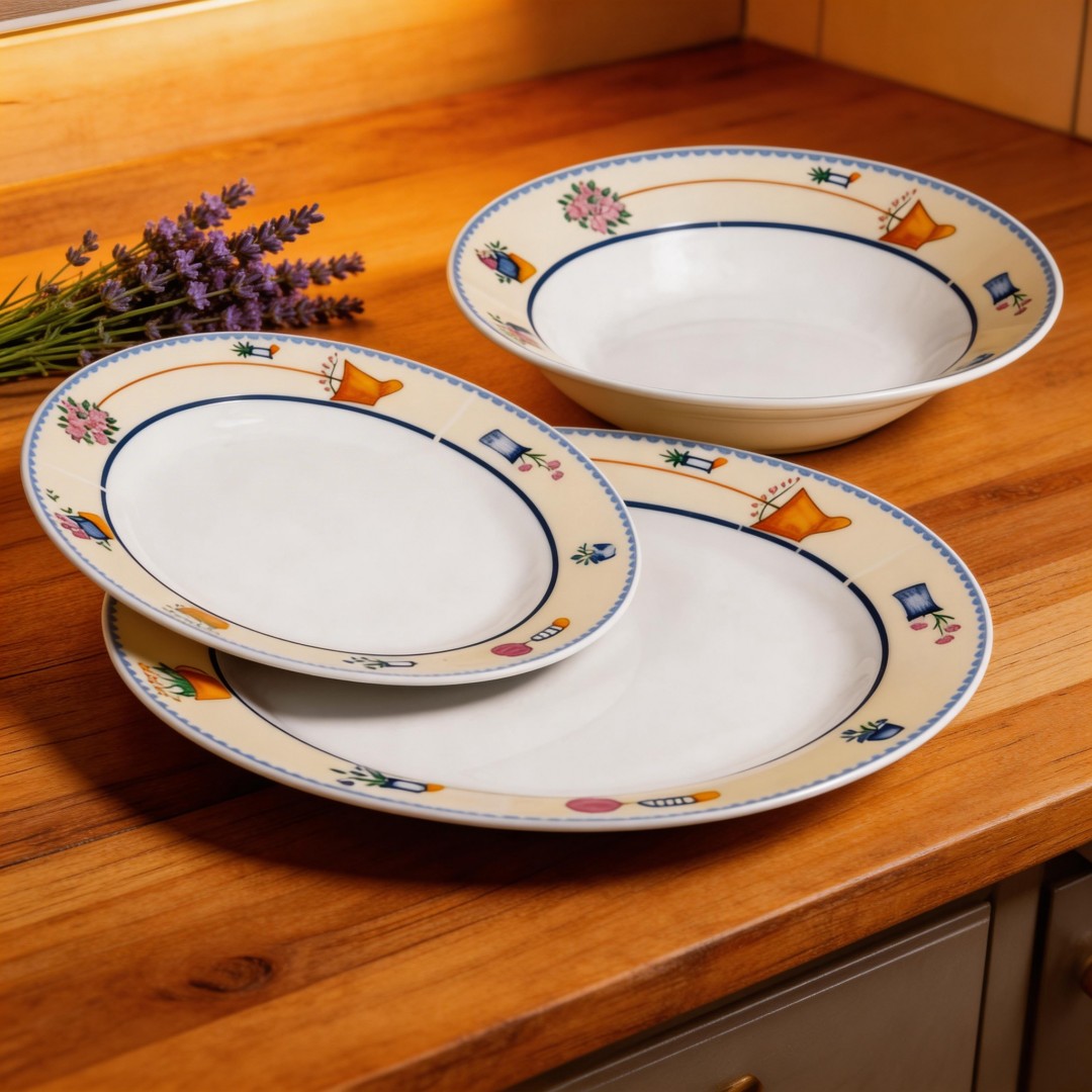 18Pcs Porcelain Dinner Set Colorful Rim Decal Ceramic Dinnerware Harvit Brand Country Design Hot Sale Daily Use/Restaurant/Hotel