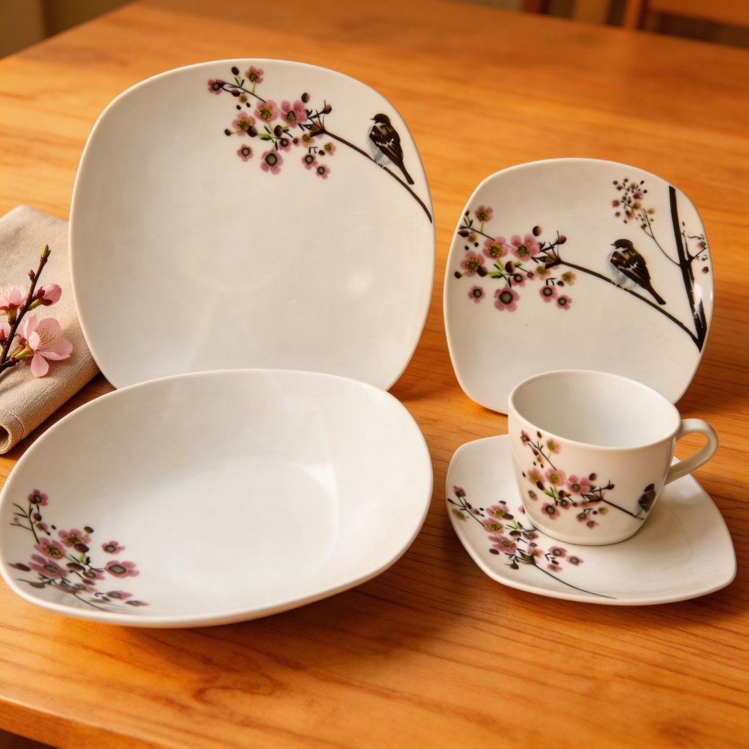 30pcs HARVIT Brand Ceramic Dinner Plate Set with Flower Design for Party Use Guangxi Origin