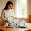 60-Piece Reusable Sustainable Floral Ceramic Dinnerware Set White Porcelain for Home Restaurant Wedding Wholesale