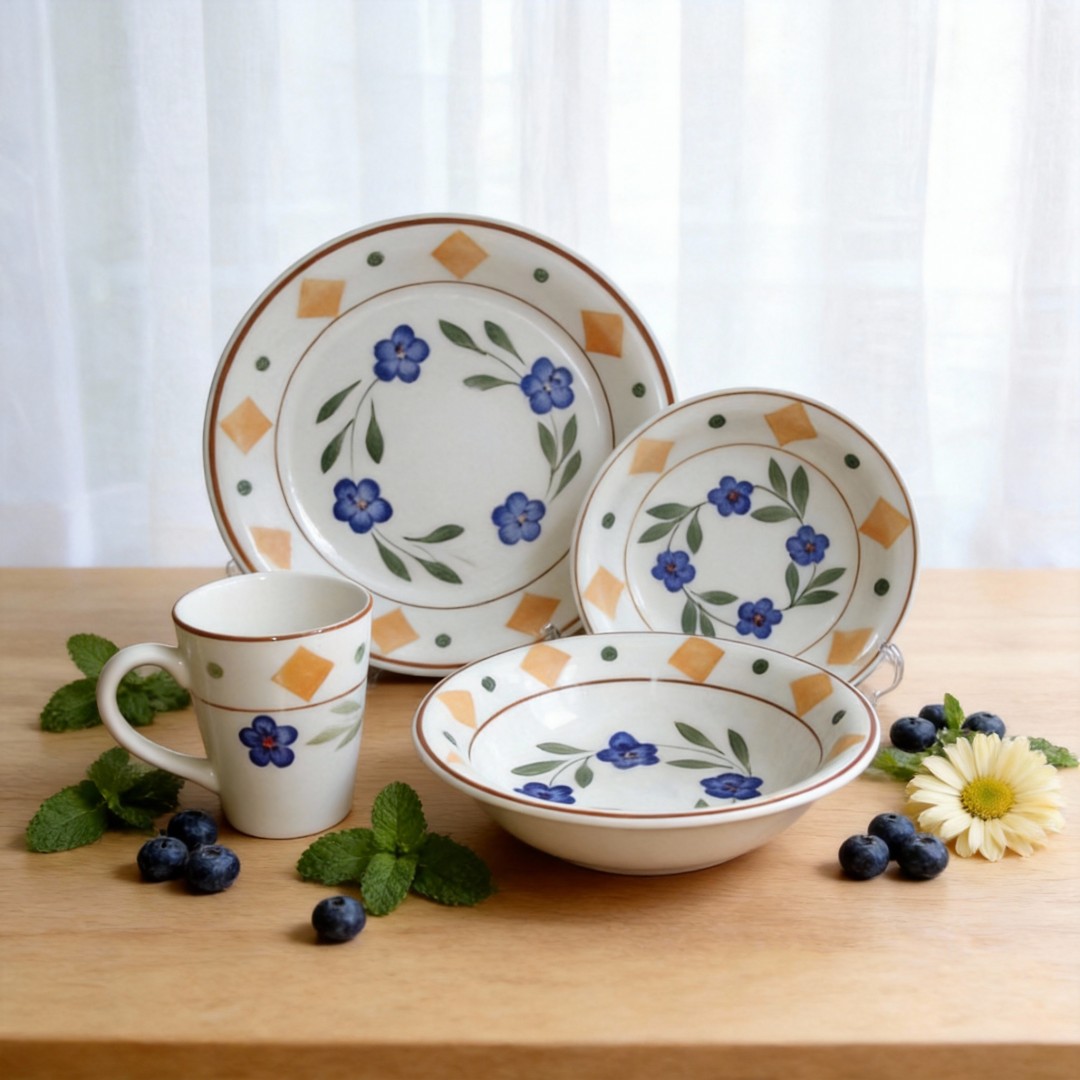 16-Piece Stoneware Dinnerware Set with Hand-painted Design HARVIT Brand Country Style Party Use