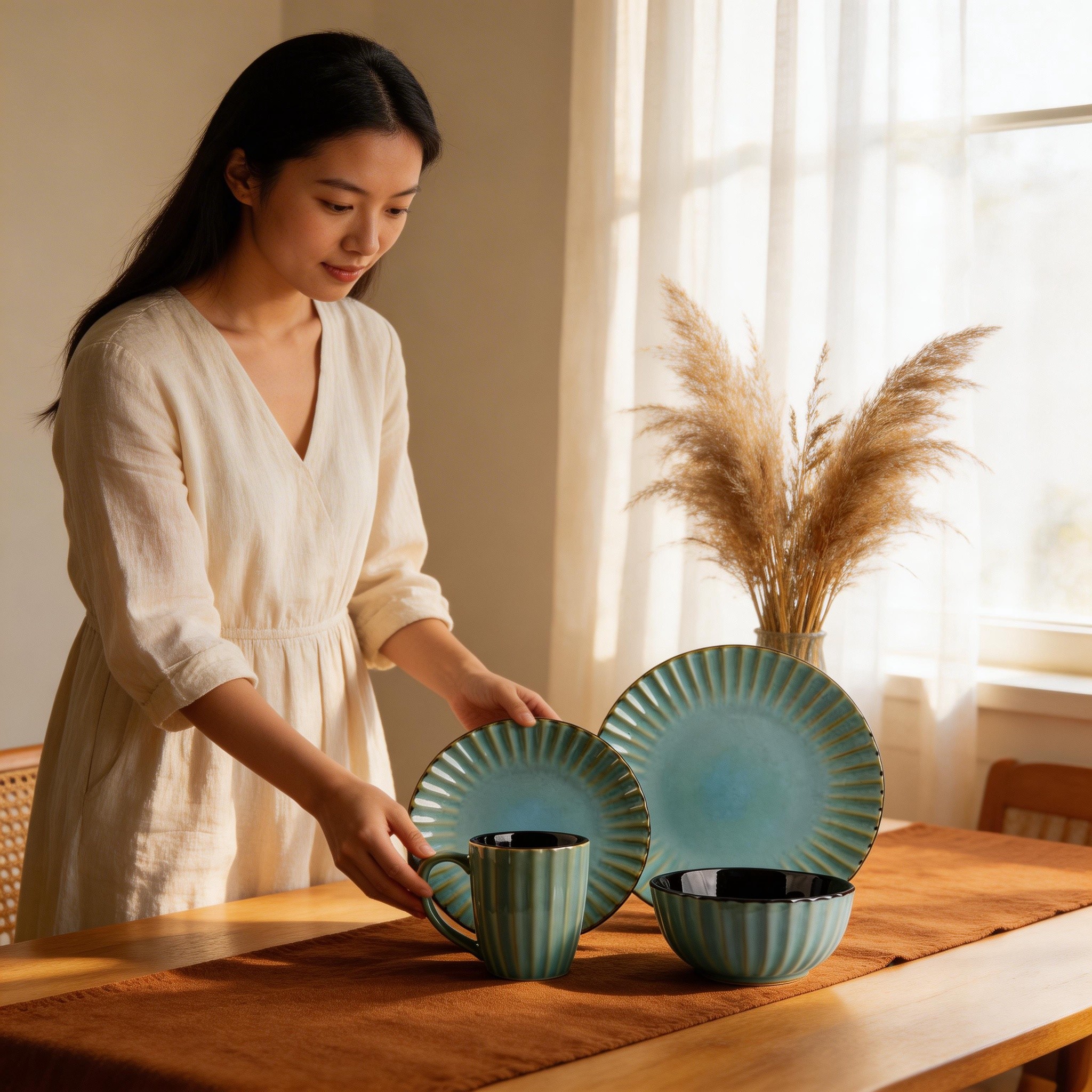 16-Piece Ceramic Dinner Set Dishwasher Safe & Portable Reusable & Sustainable Eco-Friendly Tableware