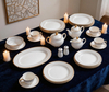 60-Piece European Classic Gold Rim Ceramic Dinnerware Plate Set White Porcelain for Home Hotel Banquet Dishwasher Microwave Safe