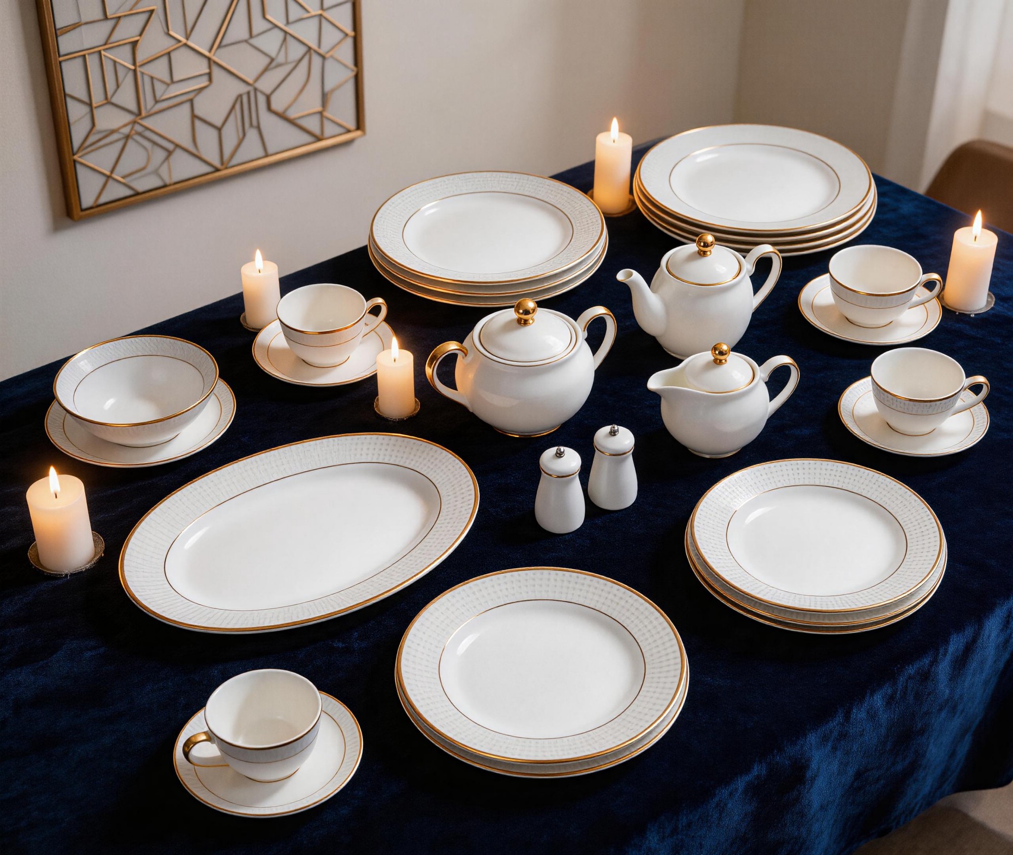 60-Piece European Classic Gold Rim Ceramic Dinnerware Plate Set White Porcelain for Home Hotel Banquet Dishwasher Microwave Safe