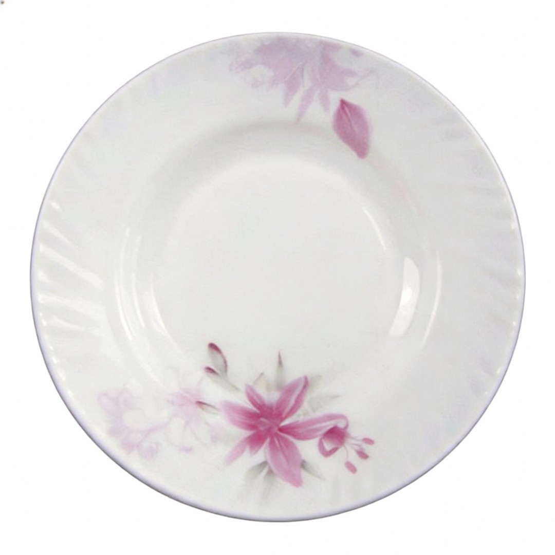 Opal White Glass Eco-Friendly Flower Design Customized 10.5'' Dinner Plate for Restaurants