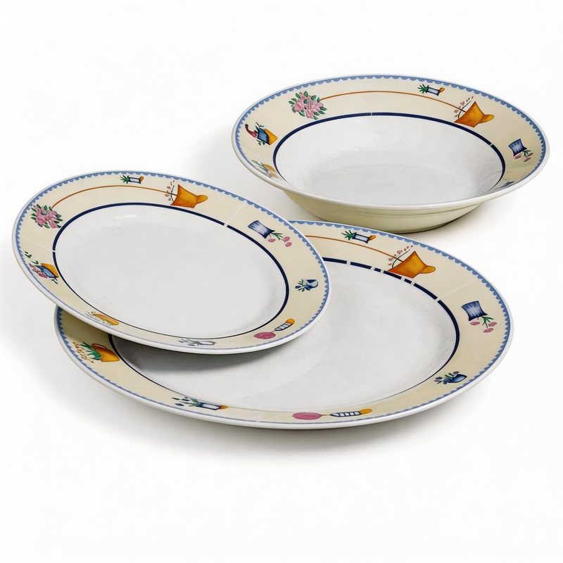 18Pcs Porcelain Dinner Set Colorful Rim Decal Ceramic Dinnerware Harvit Brand Country Design Hot Sale Daily Use/Restaurant/Hotel