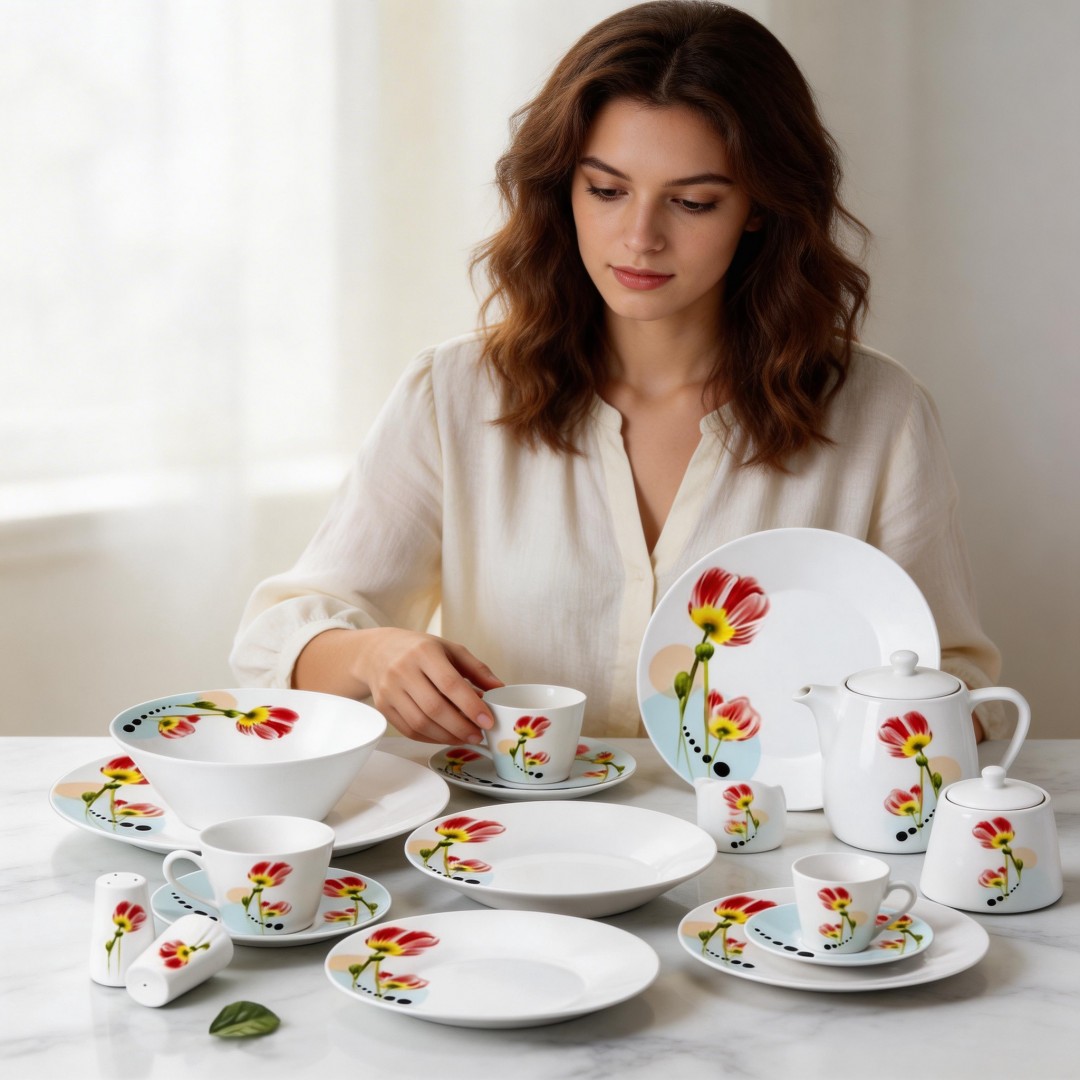 47pcs Harvit Brand Flower Design Ceramic Porcelain Dinnerware Sets for 8 Persons Party Use