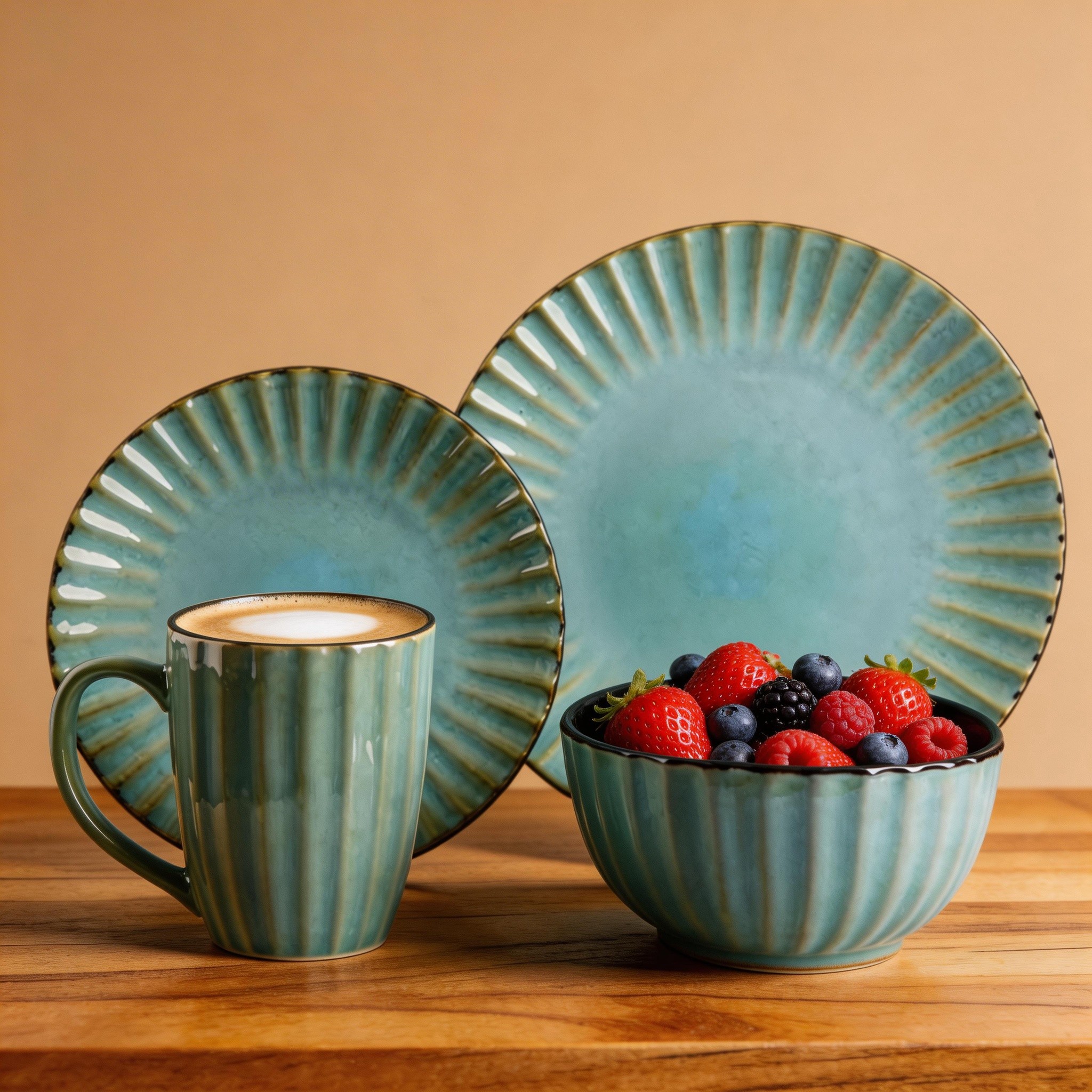 16-Piece Ceramic Dinner Set Dishwasher Safe & Portable Reusable & Sustainable Eco-Friendly Tableware