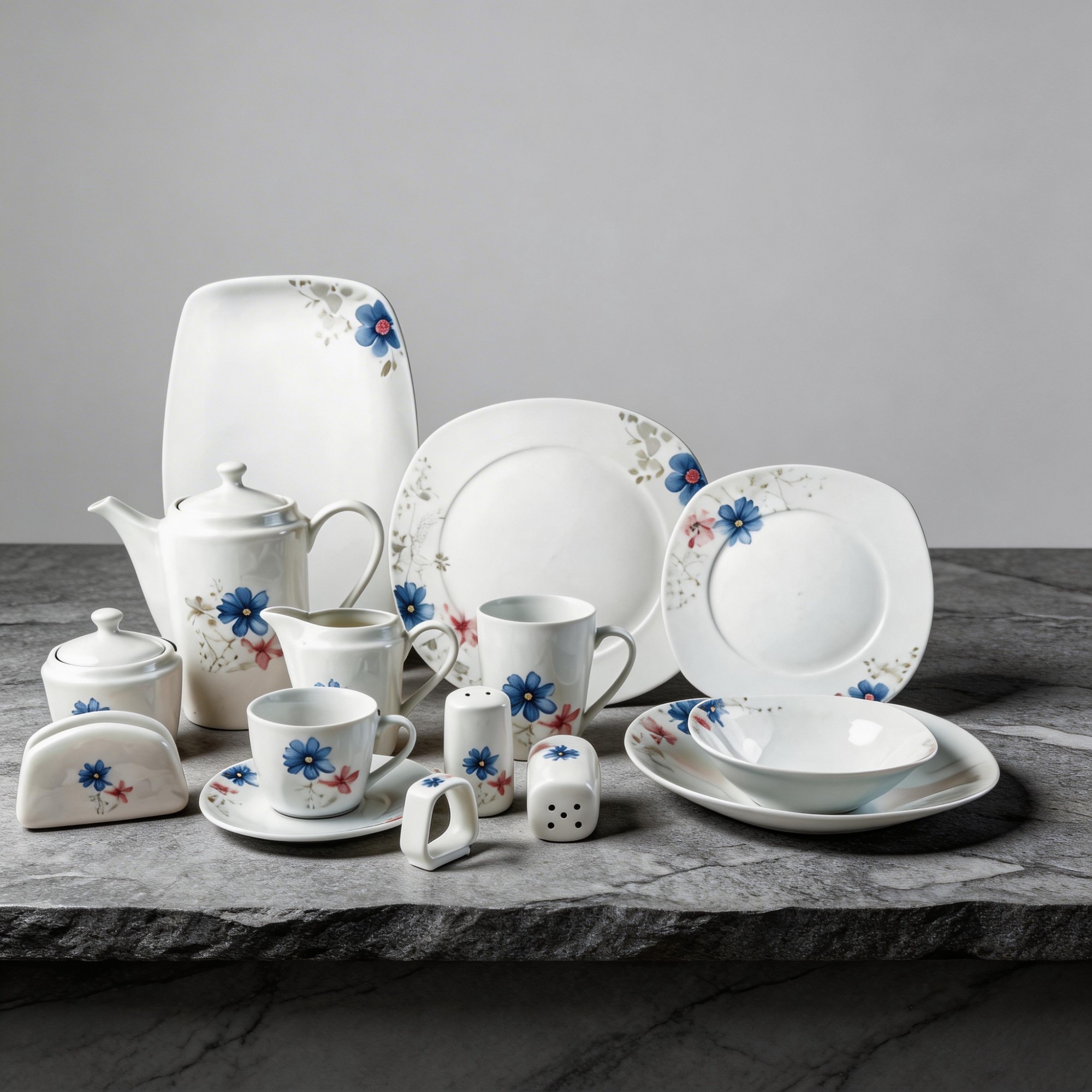 60-Piece Reusable Sustainable Floral Ceramic Dinnerware Set White Porcelain for Home Restaurant Wedding Wholesale