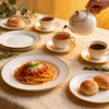 60-Piece European Classic Gold Rim Ceramic Dinnerware Plate Set White Porcelain for Home Hotel Banquet Dishwasher Microwave Safe