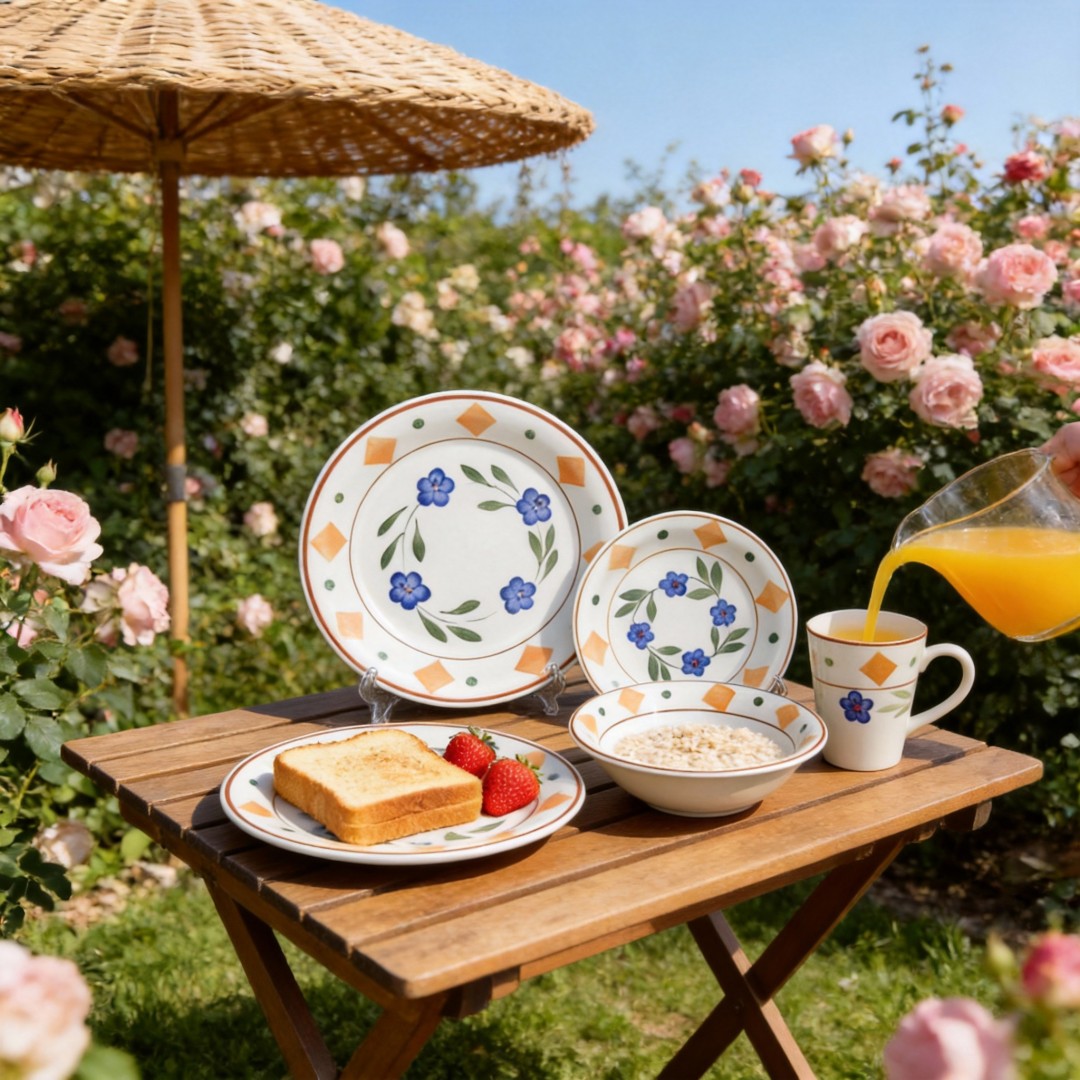 16-Piece Stoneware Dinnerware Set with Hand-painted Design HARVIT Brand Country Style Party Use