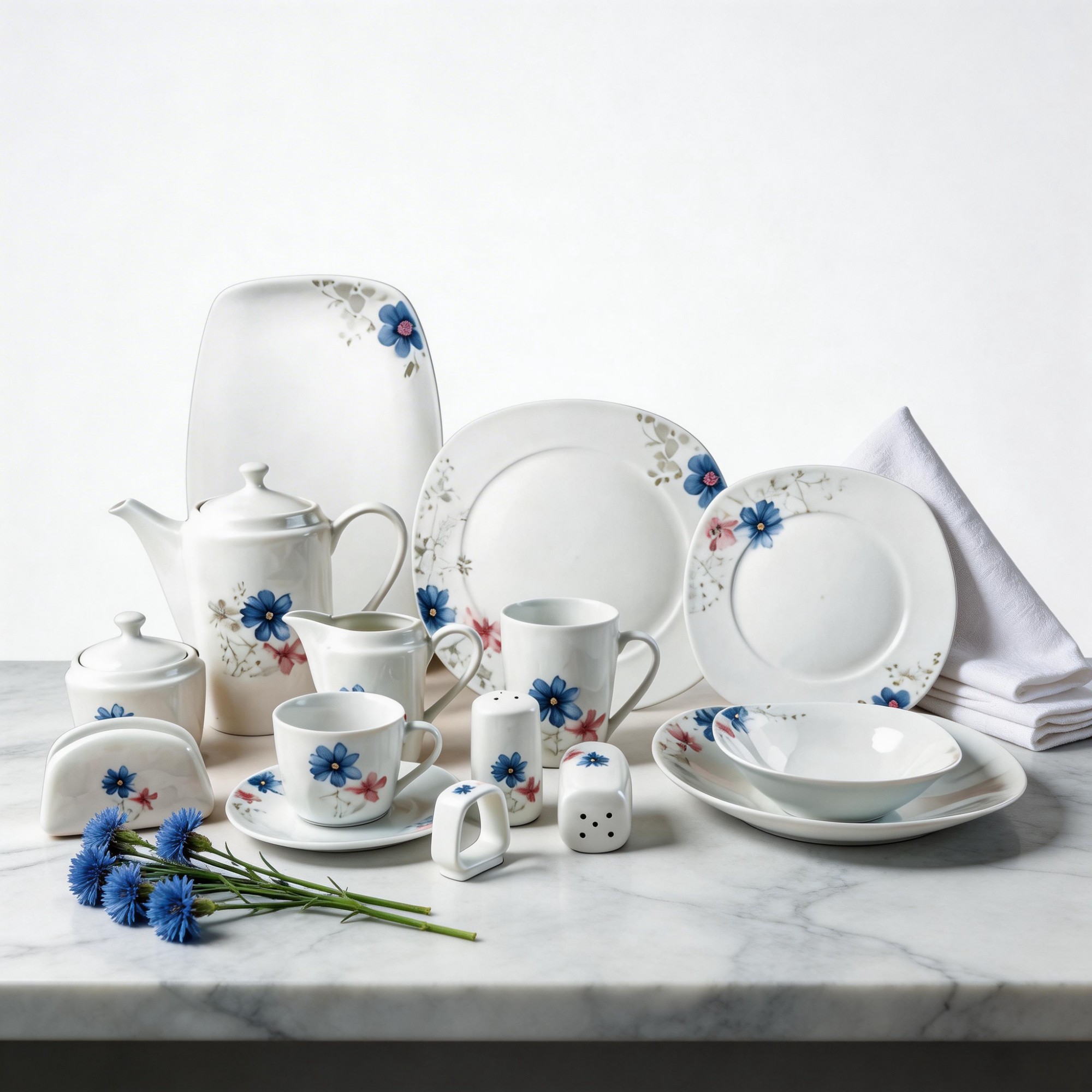 60-Piece Reusable Sustainable Floral Ceramic Dinnerware Set White Porcelain for Home Restaurant Wedding Wholesale