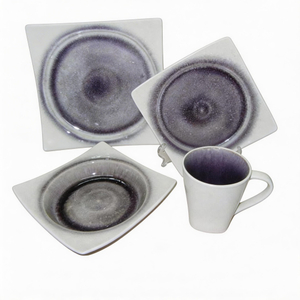 Green Roscher Blue Crackle Japanese Design Stoneware Dinnerware Set 16pc Party Dining Plates Sample Free