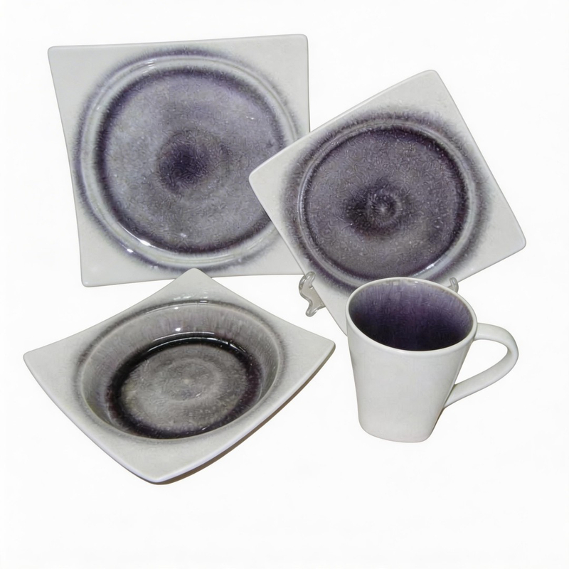 Green Roscher Blue Crackle Japanese Design Stoneware Dinnerware Set 16pc Party Dining Plates Sample Free