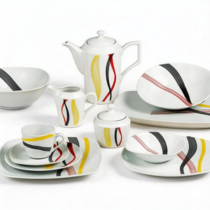 HARVIT 50PCS Various Size & Shape Decal Dish/Dessert/Soup Plate/Tea Pot/Cup&Saucer Porcelain Dinnerware Sets Contemporary Design