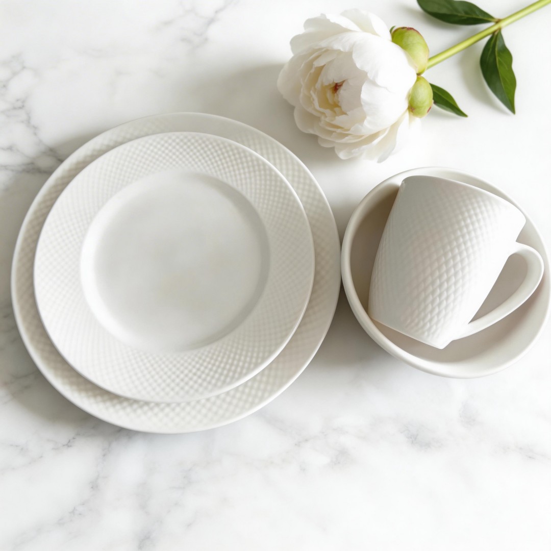 Harvit 16-Piece Embossed Minimalist Stoneware Dinner Set for Parties