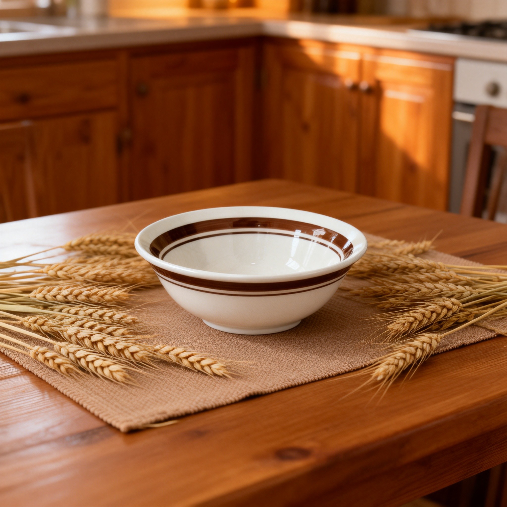 HARVIT Eco-Friendly Retro Turkish-Style Stoneware Handmade Salad Bowls with Color Band Rim