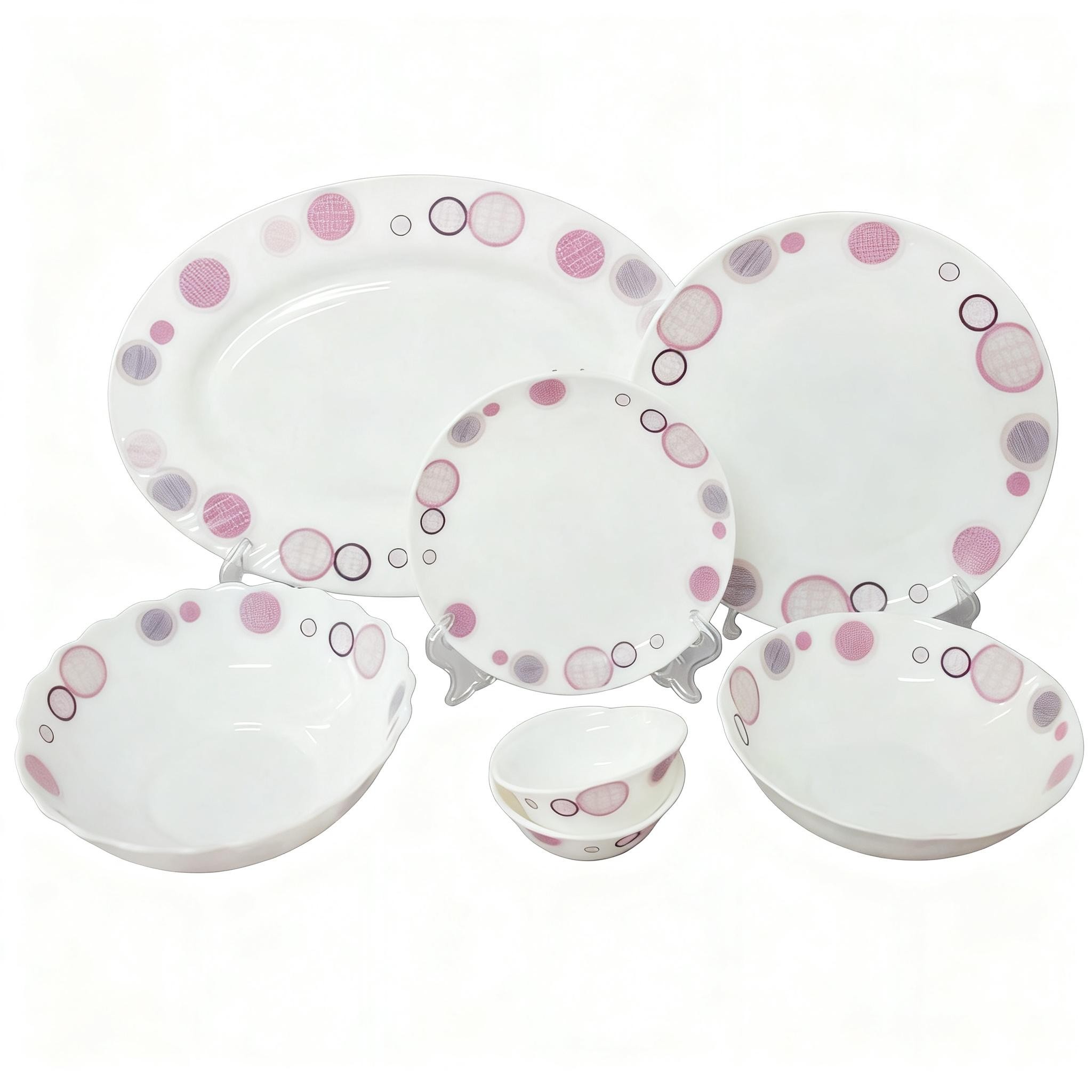 Wholesale Stocked HARVIT Collectible Flower Design Opal Glass Dinnerware Set for Party Use