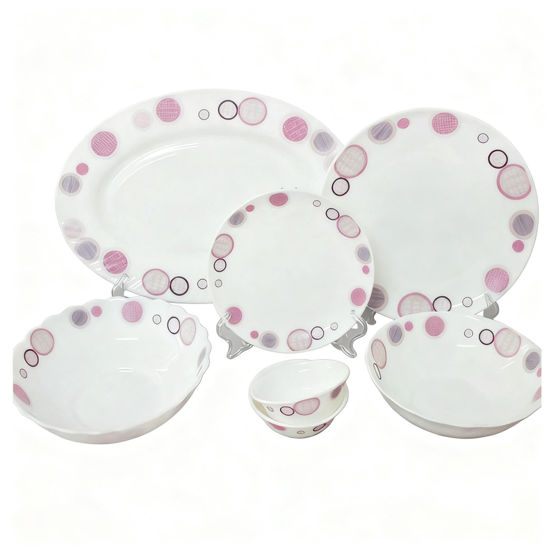 HARVIT 28PC Heat Resistant Oven/Microwave Safe Asian Design Ethiopian Opal Rough Glass Dinnerware Sets for Hot Sale