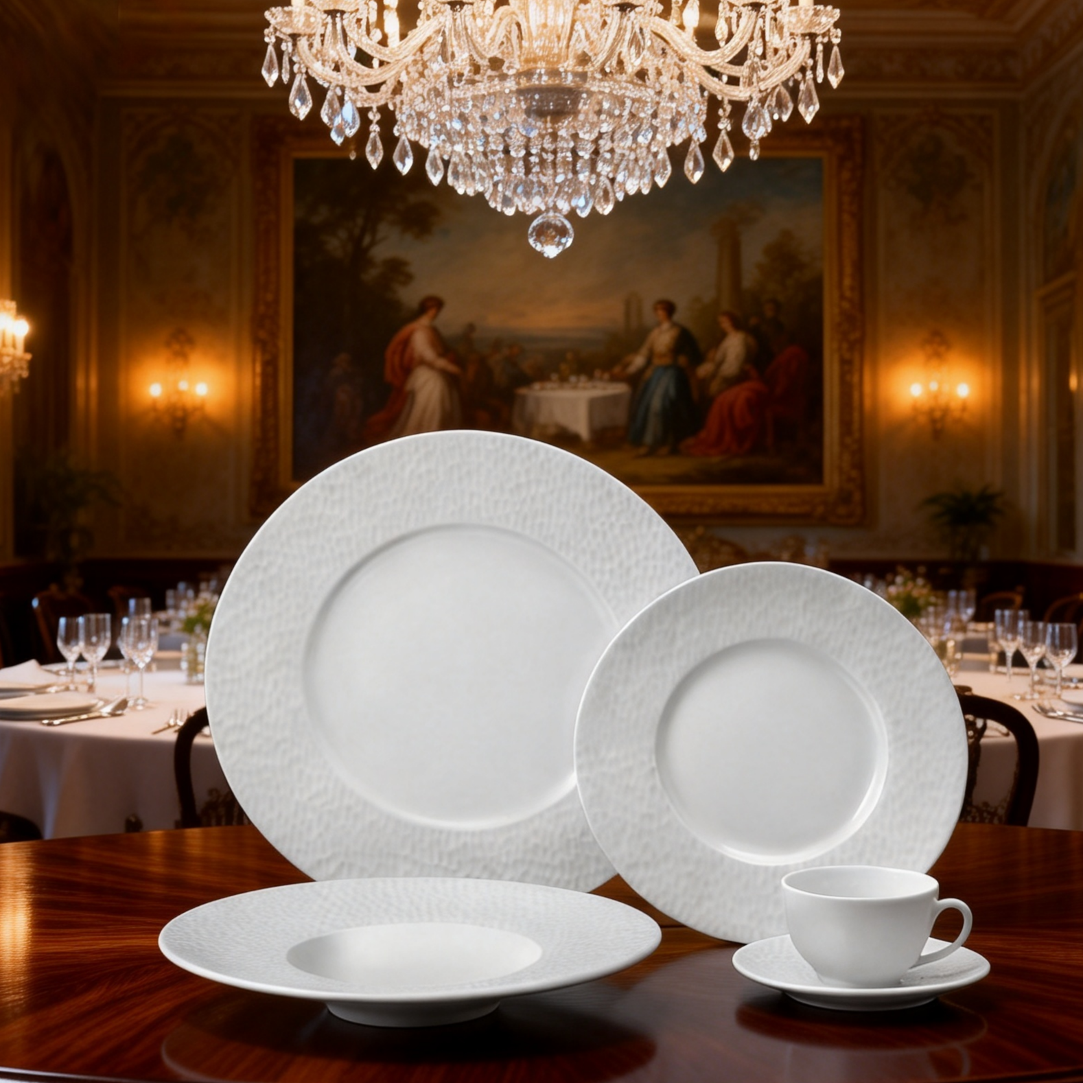 HARVIT Restaurant Dinner Plates Embossed/Relief Debossing 20-Piece Ceramic Dinnerware Sets Minimalist Design Italian Set