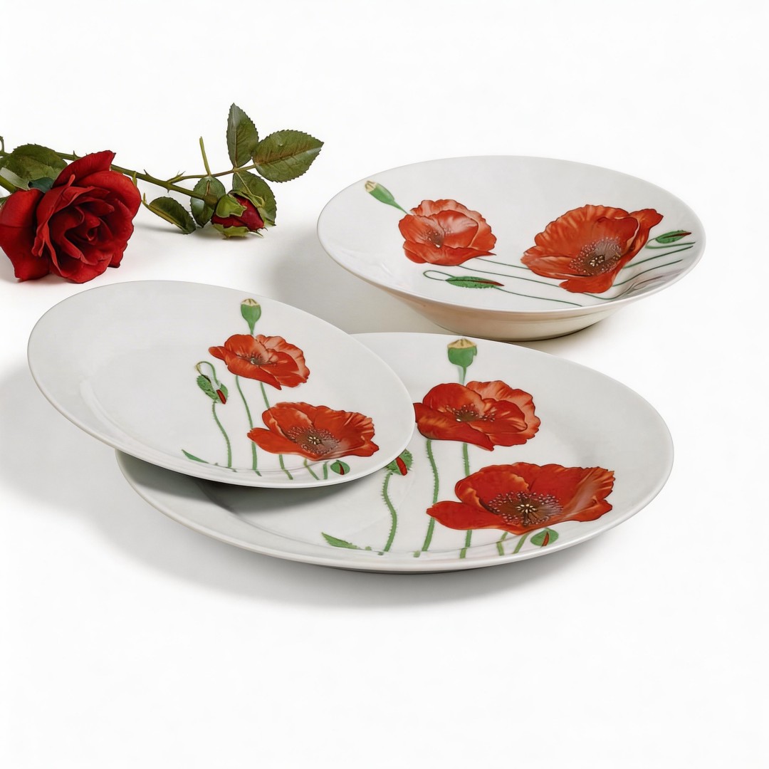 Suppliers Directory Promotion Harvit Round Decal 18 Pcs Spring Style Ceramic Dinnerware Set Flower Design Party Use HYPR-A093