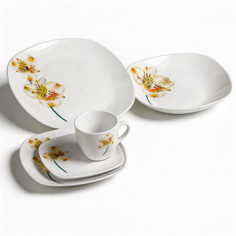 30-Piece Square Porcelain Dinnerware Set Harvit Brand Dishwasher & Microwave Safe Fade Resistant for Restaurants